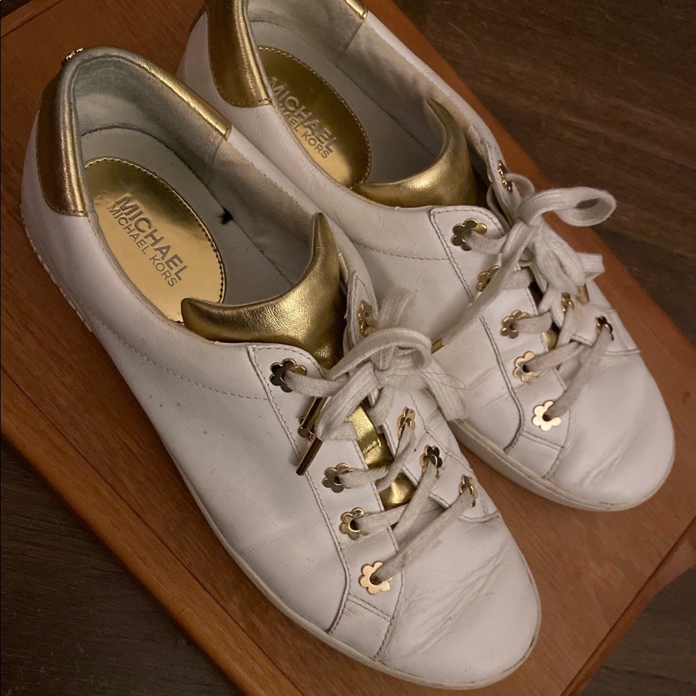 MICHAEL KORS GOLD FLORAL Sneakers DAZZLING RARE - Picture 3 of 8